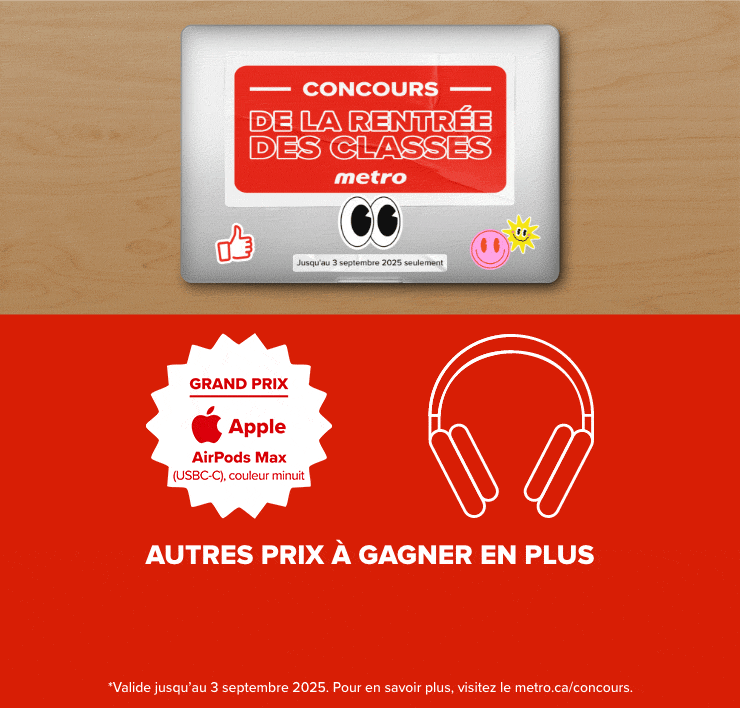 Concours de la rentrée des classes. À gagner 1 des 5 prix. Grand prix, Airpods max apple (usbc-c), couleur minuit. Autres prix à gagner en plus : 2 enceintes portatives jbl go 4 et 2 liseuses Kindle Amazon.