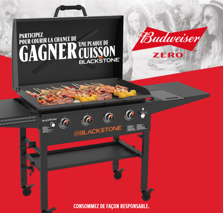 Budweiser Zero. Participez pour courir la chance de gagner une plaque de cuisson Blackstone !