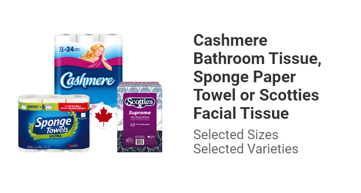 Cashmere Bathroom Tissue, Sponge Paper Towel or Scotties Facial Tissue, Selected Sizes, Selected Varieties.