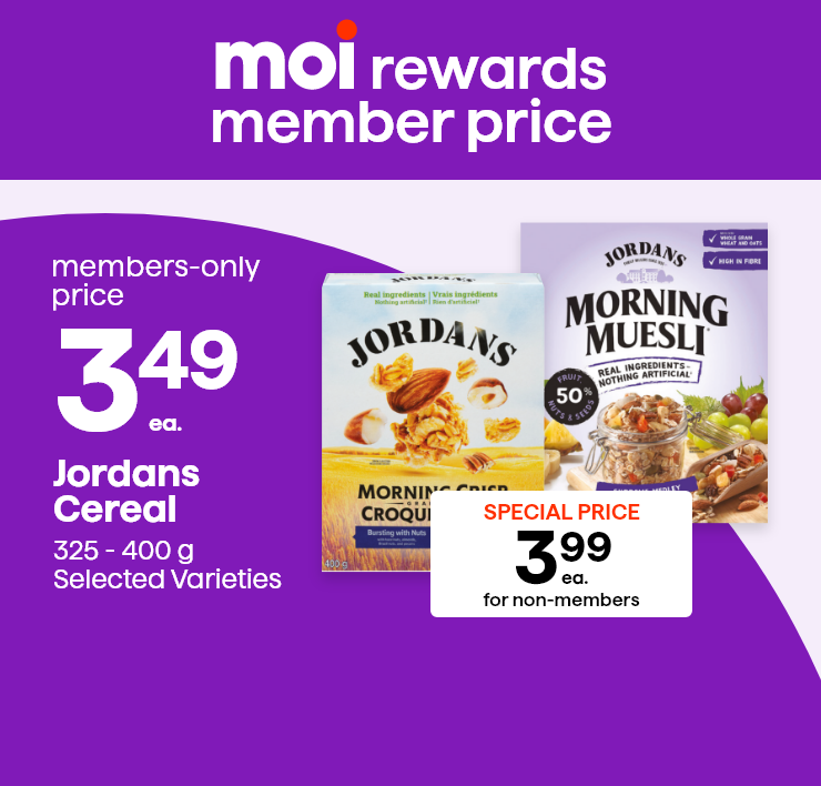 Moi Rewards Member Price. Jordans Cereal, 325 - 400 g, Selected Varieties.