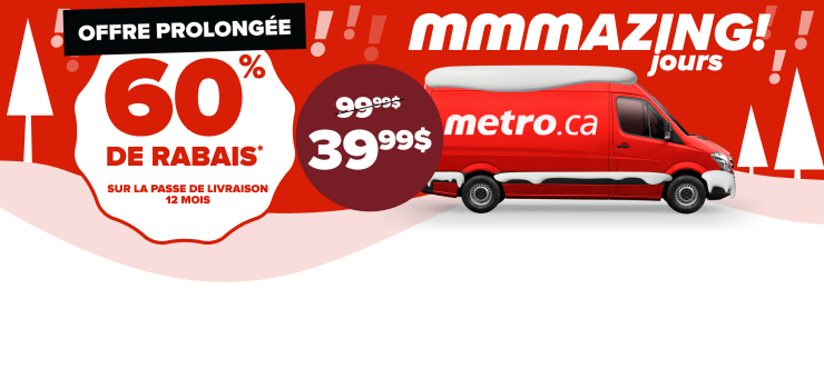 Offre mmmAZING ! Offre Prolongée. 60% de rabais sur la passe de livraison 12 mois.