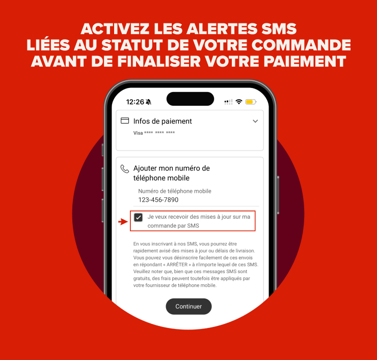 Activez les alertes SMS liées au statut de votre commande avant de finaliser votre paiement