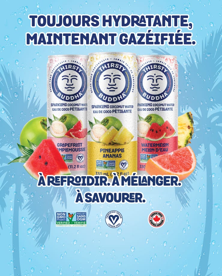 Thirsty Buddha - Toujours hydratante, maintenant gazéifiée. À refroidir. À mélanger. À savourer.