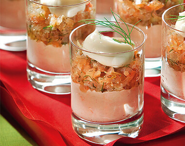 Smoked Salmon Tartare and Lobster Mousse Verrines