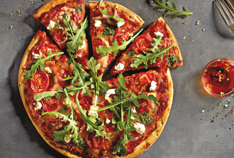 Prepared and baked pizzas in store