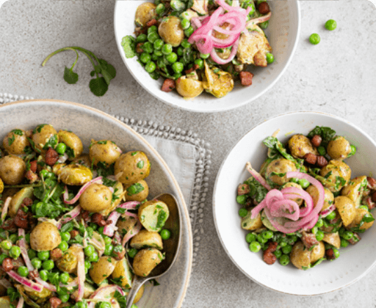 Creamy Curried Potato Salad with Brussels Sprouts and Pancetta