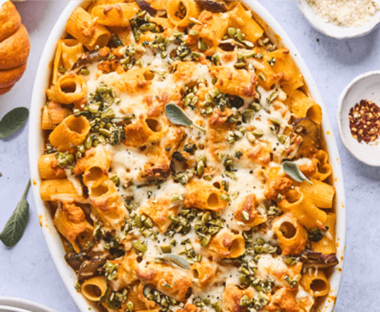 Creamy Pumpkin Vegetable Pasta Bake