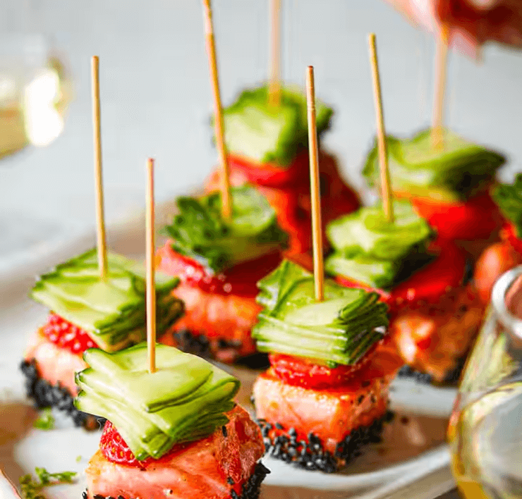 half-cooked salmon bites with Ponzu sauce