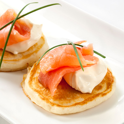 Blini with Smoked Salmon and Trout Roe