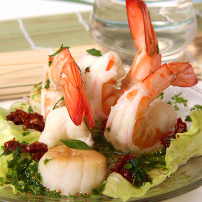 Shrimp and Scallop Salad, Warm Apple Vinaigrette