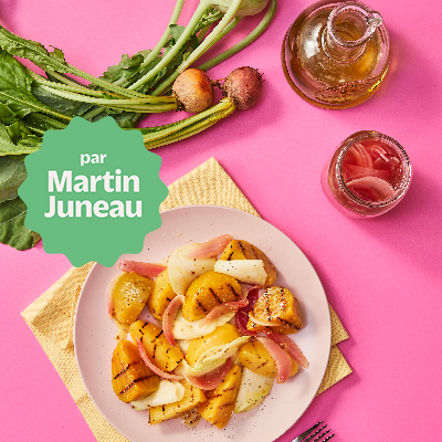 Betteraves jaunes grillées, chou-rave croquant et marinade d’oignon rouge