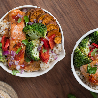 Coconut Curry Salmon Bowl with Grilled Vegetables