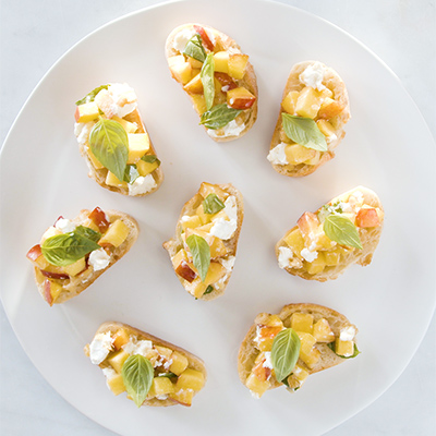 Goat Cheese, Peach and Honey Bruschetta