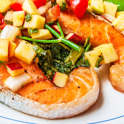 Salmon Steaks with Peaches and Grapefruit Salsa