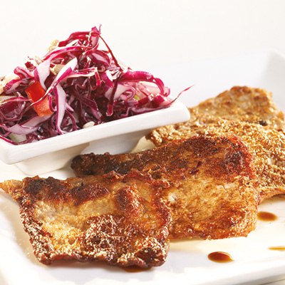 Milk-fed Veal Scaloppini with Red Cabbage and Apple Slaw