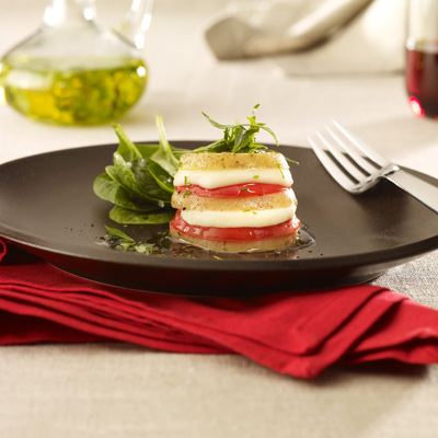 Potato Tomato and Bocconcini Stacks