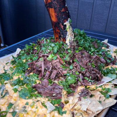 Smoked Queso Nachos with Shredded Smoked Thor's Hammer Beef