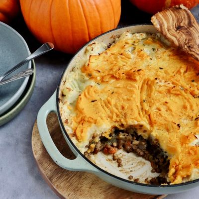 Lentil Shepherd’s Pie Pumpkin Marbled