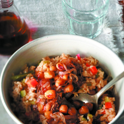 Vegetable Rice Pilaf with Maple-Caramelized Chick Peas