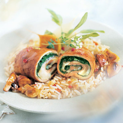 Roulades de veau aux épinards et Gouda avec sauce forestière