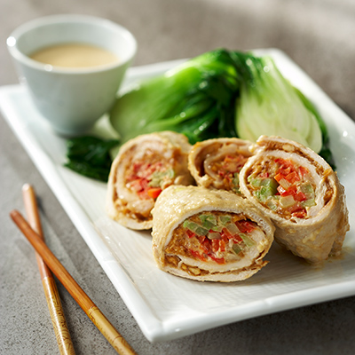 Asian Turkey Rolls and Stir-fried Bok Choy