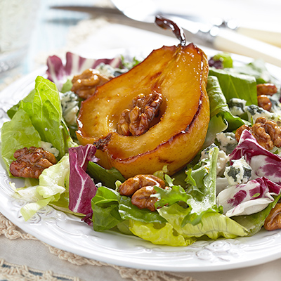 Poached Pear Salad with Walnut and Parmesan