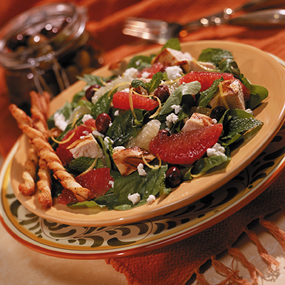 Salade de poulet grillé, de roquette et de pamplemousse