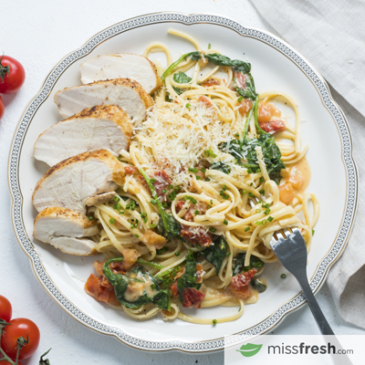 Sun-dried Tomato and Chicken Spaghetti with Peppery Basil