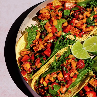 BBQ Tofu Tacos with Quebec Strawberry Salsa