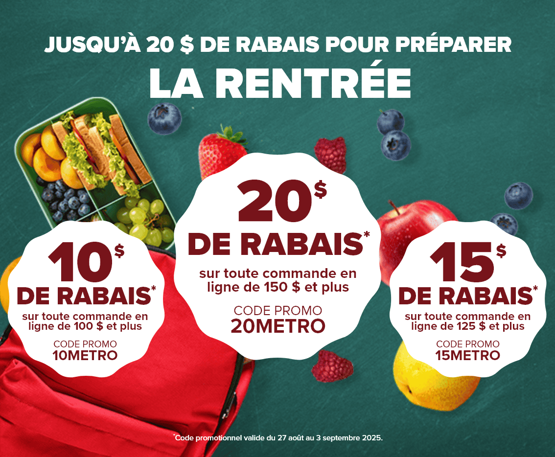 Jusqu'à 20$ de rabais pour préparer la rentrée. *Valide du 27 aout au 2 septembre inclusivement.